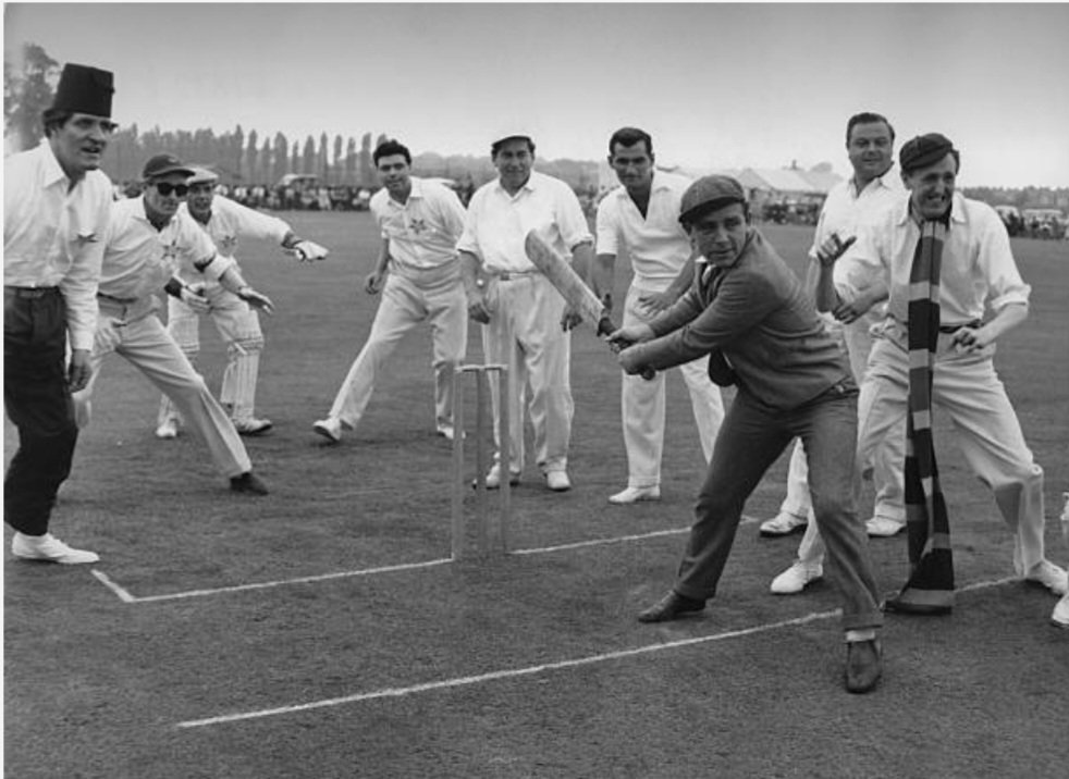 Remembering the hugely talented Eric Sykes born 100 years ago #OTD 4 May 1923. Sykes wrote Educating Archie in 1951 which made Hancock a household name and went on to write the lad's first series on TV. The pair appeared regularly in charity cricket matches, spot the stars here!