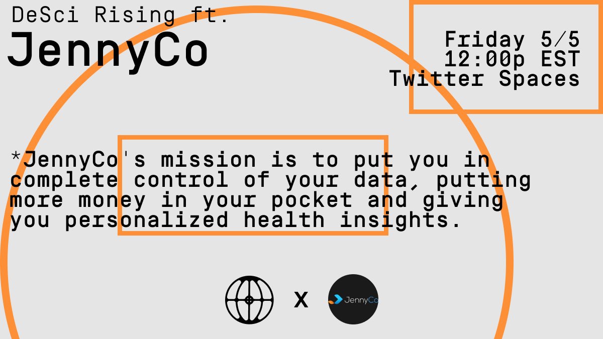 DeSciWorld's tweet photo. We’ve got @JennyCoInc joining us for DeSci Rising TOMORROW 5/5 @ 12p EST!

This project has a mission to put you in control of your health data. Tune in to hear about how they’re using #DeSci to achieve this 🌐

Set your reminders below ⬇️ https://t.co/080VGTbZaF