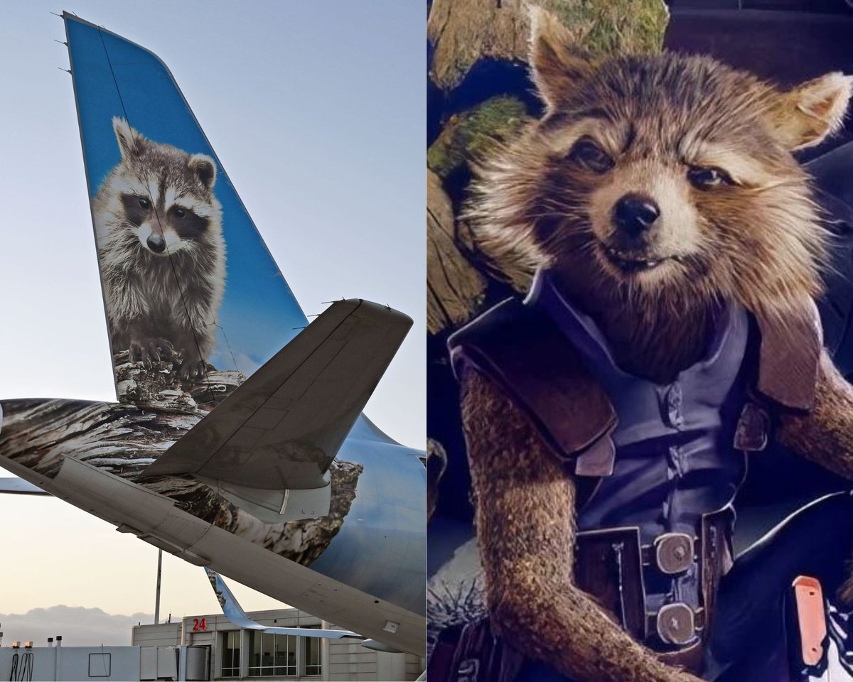 MCO's tweet photo. Nobody: 
Absolutely nobody: 
Us: THE #GuardiansOfTheGalaxy AS AIRLINES, LET'S GO! ✈️ 

Star-Lord as Avianca and Rocket Raccoon as Frontier: https://t.co/F9HE1jrSze