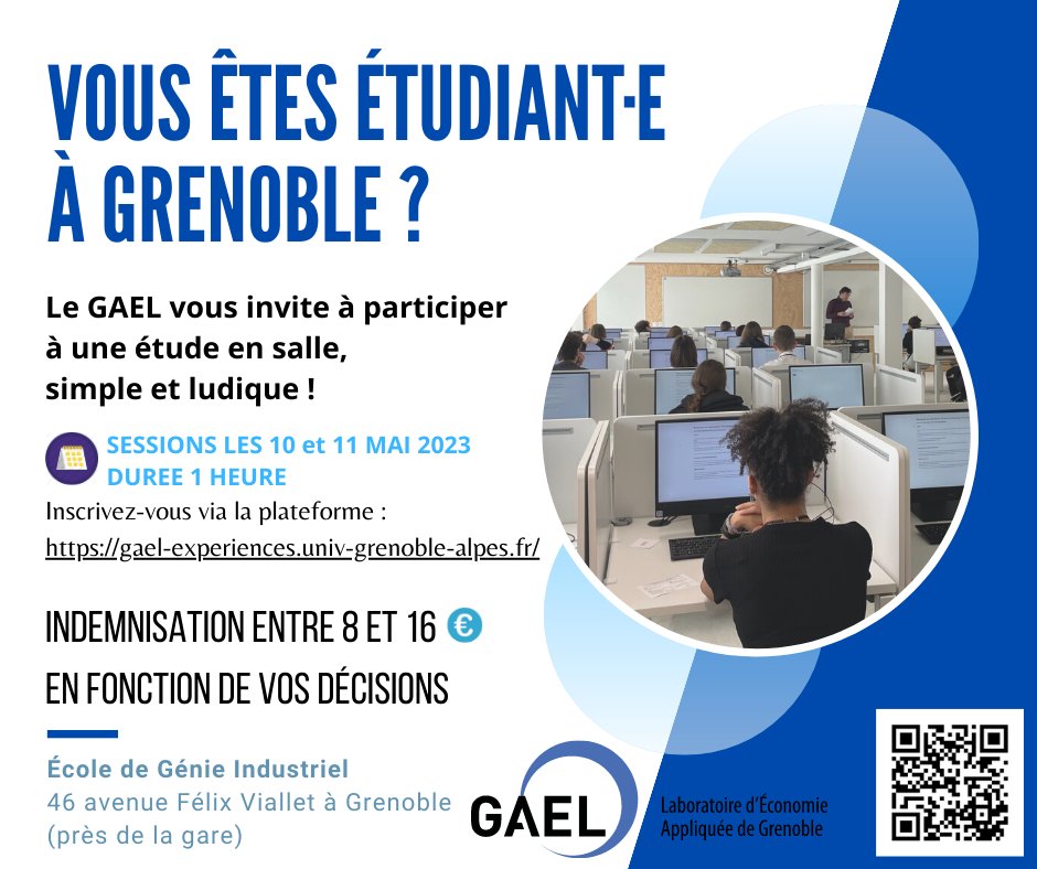 📢#Etudiant·e à #Grenoble ? Participez à l'#étude et gagnez de 8 à 16 € 🤩Inscription➡️…el-experiences.univ-grenoble-alpes.fr​
@SanteUga <a href="/Grenoble_IAE/">Grenoble IAE</a> <a href="/IUT2Grenoble/">IUT2 Grenoble</a>
<a href="/Ense3/">Grenoble INP - Ense3</a> @ensimag @Esisar @Phelma_ecole
<a href="/SciencesPo38/">Sciences Po Grenoble - UGA</a> @CUEF_Grenoble @Droit_Grenoble
@GrenobleEM <a href="/UGrenobleAlpes/">Université Grenoble Alpes</a> <a href="/DocUnivGrenoble/">Doctorat Université Grenoble Alpes</a>