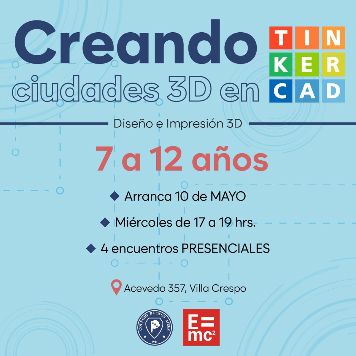 proyectoemc's tweet photo. Se abre la inscripción al Taller "Creando Ciudades 3D en Tinkercad" para chicos de 7 a 12 años 🧑🏻‍💻

Comienza el 10 de mayo.

Para realizar la inscripción escribinos por mensaje directo ✉️

#robot #robotica #roboticaeducativa #roboticaemc #programacion #impresion3d #tinkercad https://t.co/c02kjMGKs2
