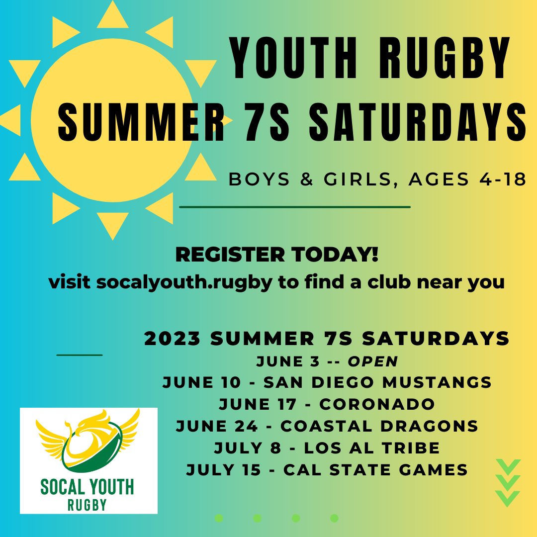 🌴💪 Get registered in MatchFacts for SoCal's Summer 7s Saturdays through your club! Tournament hosts will have their event links soon ... 🌞 #socalyouthrugby #rugby #youthrugby #summer7s #highschoolrugby