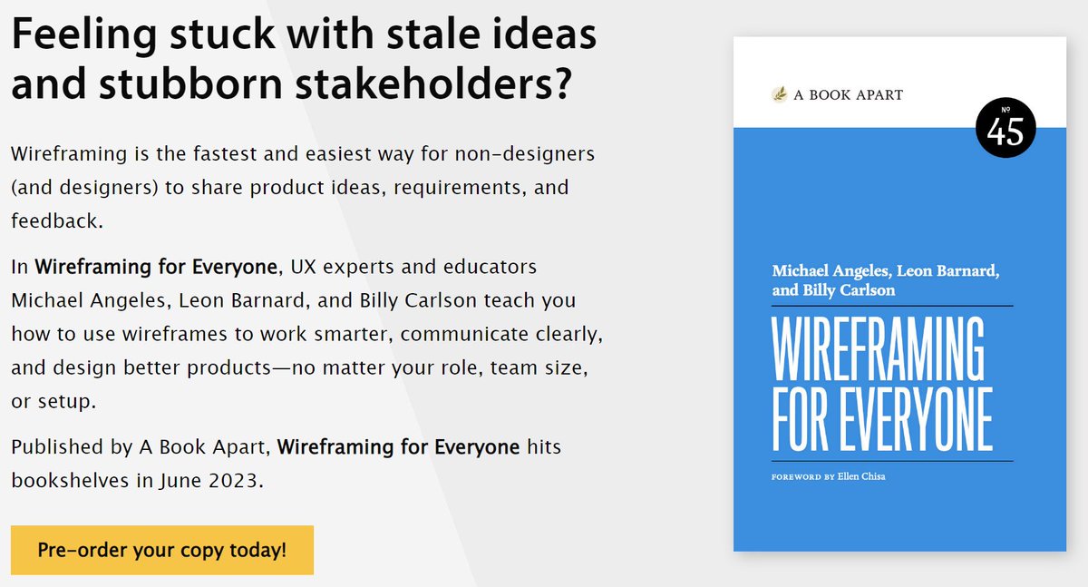 The team from <a href="/balsamiq/">Balsamiq</a> wrote a book on wireframing. It's for, well... everyone!

I just pre-ordered a copy here balsamiq.com/learn/wirefram…. You should, too 🖼️👍💵