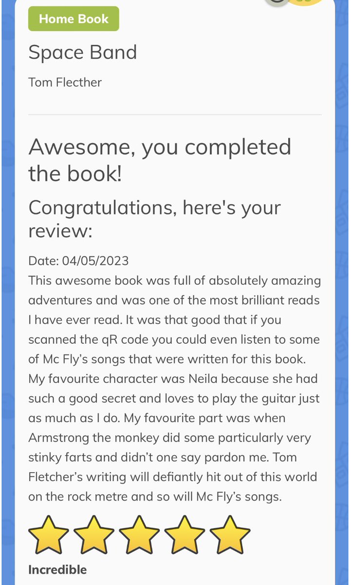 Clare (@clare_l00ker) on Twitter photo My daughter has just finished reading Space Band that she chose as her Book Worm of the term prize. She would like to share her review with you! <a href="/TomFletcher/">Tom Fletcher</a> <a href="/mcflymusic/">mcfly</a> <a href="/Layton_Y4/">Year 4 Layton Primary School</a> <a href="/LaytonPS/">Layton Primary</a> My daughter has just finished reading Space Band that she chose as her Book Worm of the term prize. She would like to share her review with you! <a href="/TomFletcher/">Tom Fletcher</a> <a href="/mcflymusic/">mcfly</a> <a href="/Layton_Y4/">Year 4 Layton Primary School</a> <a href="/LaytonPS/">Layton Primary</a>