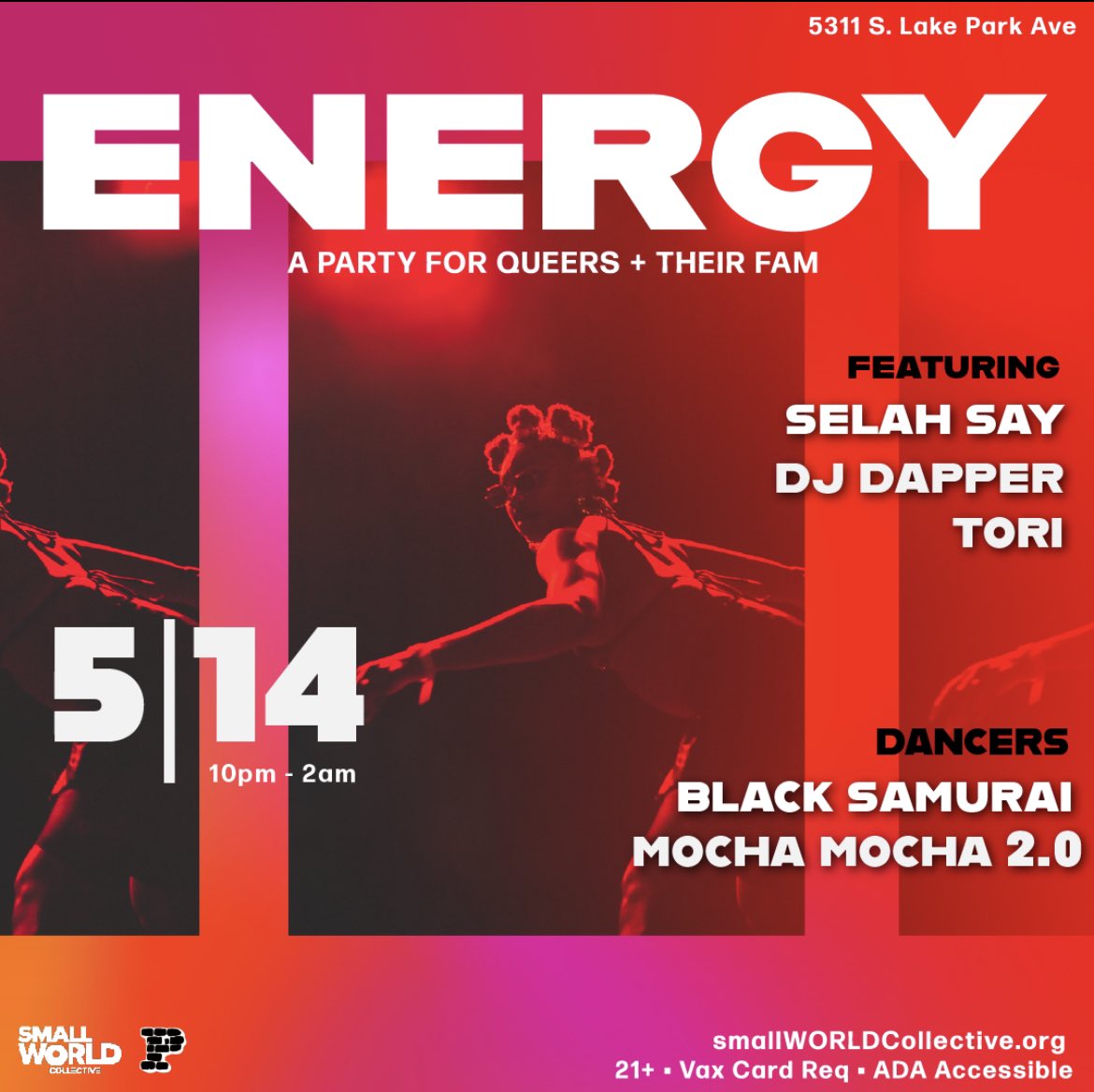 smallWORLD_Chi's tweet photo. Chicagooooo! After you celebrate with your mama next Sunday, we’re calling all queers to The Promontory for some late night #ENERGY vibes with sounds from your favs. Or even better, bring ya mama 🤪 https://t.co/ICaKBtjevB