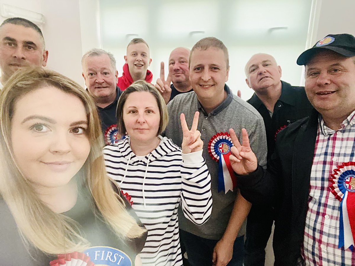 Ashlea and her activists relaxing after a long hard slog in her target ward. 8 hours of leafleting! Well done North west activists! 🗳💪 #LocalElections2022 #BritainFirst