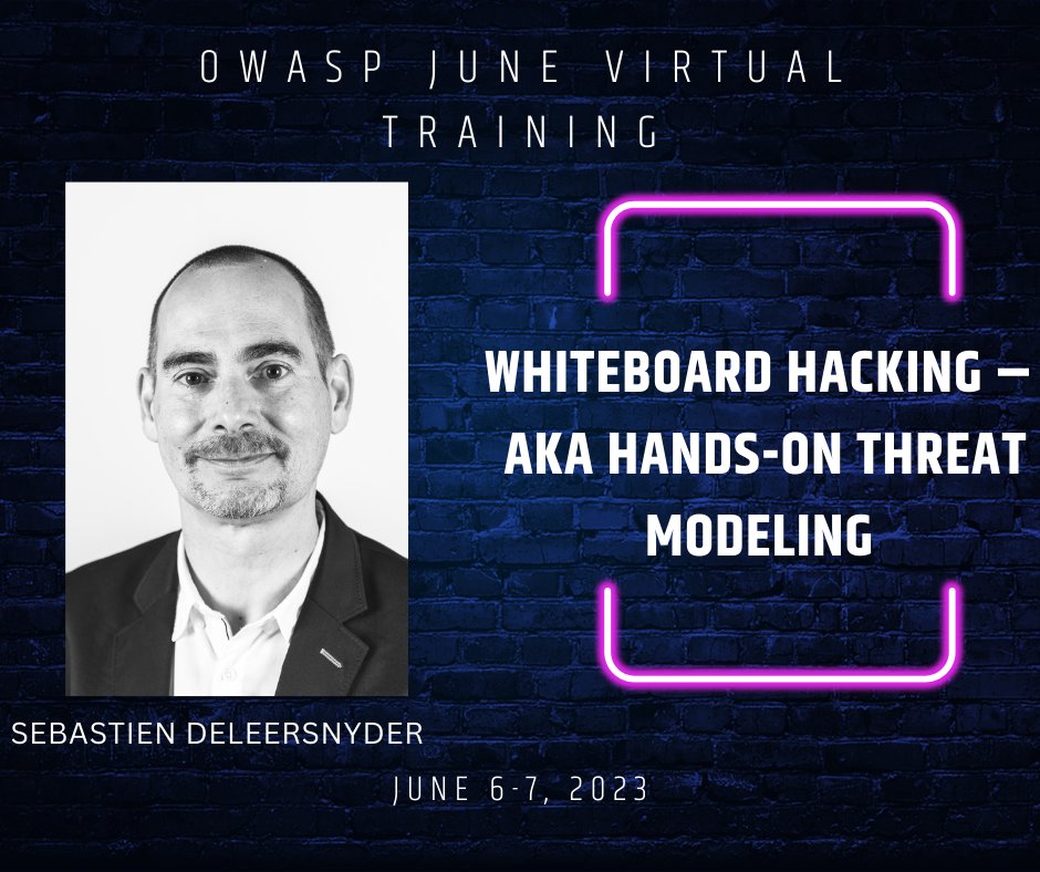 OWASP® Foundation (@owasp) on Twitter photo Join <a href="/sebadele/">Seba Deleersnyder</a> VIRTUALLY in June for his threat modeling training based on real-life hands-on practical threat modeling, and delivered every year at OWASP and Black Hat. REGISTER TODAY: eventbrite.com/e/600868583107
#threatmodeling #appsec #devsecops Join <a href="/sebadele/">Seba Deleersnyder</a> VIRTUALLY in June for his threat modeling training based on real-life hands-on practical threat modeling, and delivered every year at OWASP and Black Hat. REGISTER TODAY: eventbrite.com/e/600868583107
#threatmodeling #appsec #devsecops