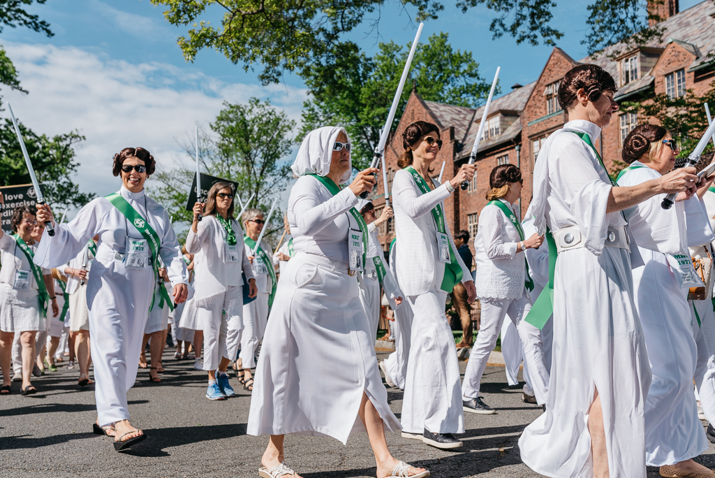 May the fourth reminds us of when the class of 1977 dressed as Princess Leia for the Laurel Parade! Reunion 1 is only two weeks away. If you haven't registered yet, there's still time: mtholyoke.edu/alums/reunion/…