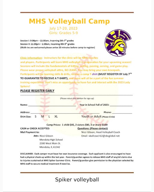 MHS Summer Volleyball camp information July 17-20