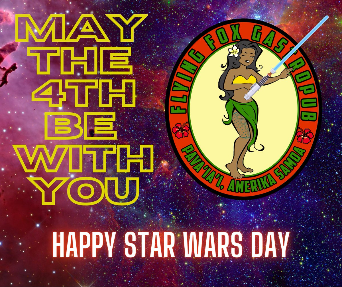 FlyingFoxBeerAS's tweet image. Happy Star Wars Day, Amerika Samoa! It's May 4th and today, get a 10% discount when you wear any apparel or accessory that celebrates that galaxy far, far away! Weekends are for Flying Fox Gastropub! May the Fourth Be With You!