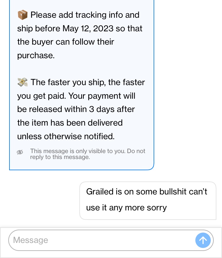 Why3SL's tweet photo. @grailed @grailedsupport not using grailed til y’all fix this https://t.co/wYsxknSZmf