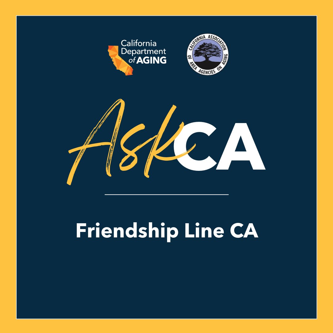 Cal_HHS's tweet photo. You are not alone 🧡 If you’re feeling lonely or isolated, Friendship Line California is there.

Older adults may call 1-888-670-1360 to connect with someone who can provide friendly support and a listening ear. https://t.co/HdbNS9hXQ5