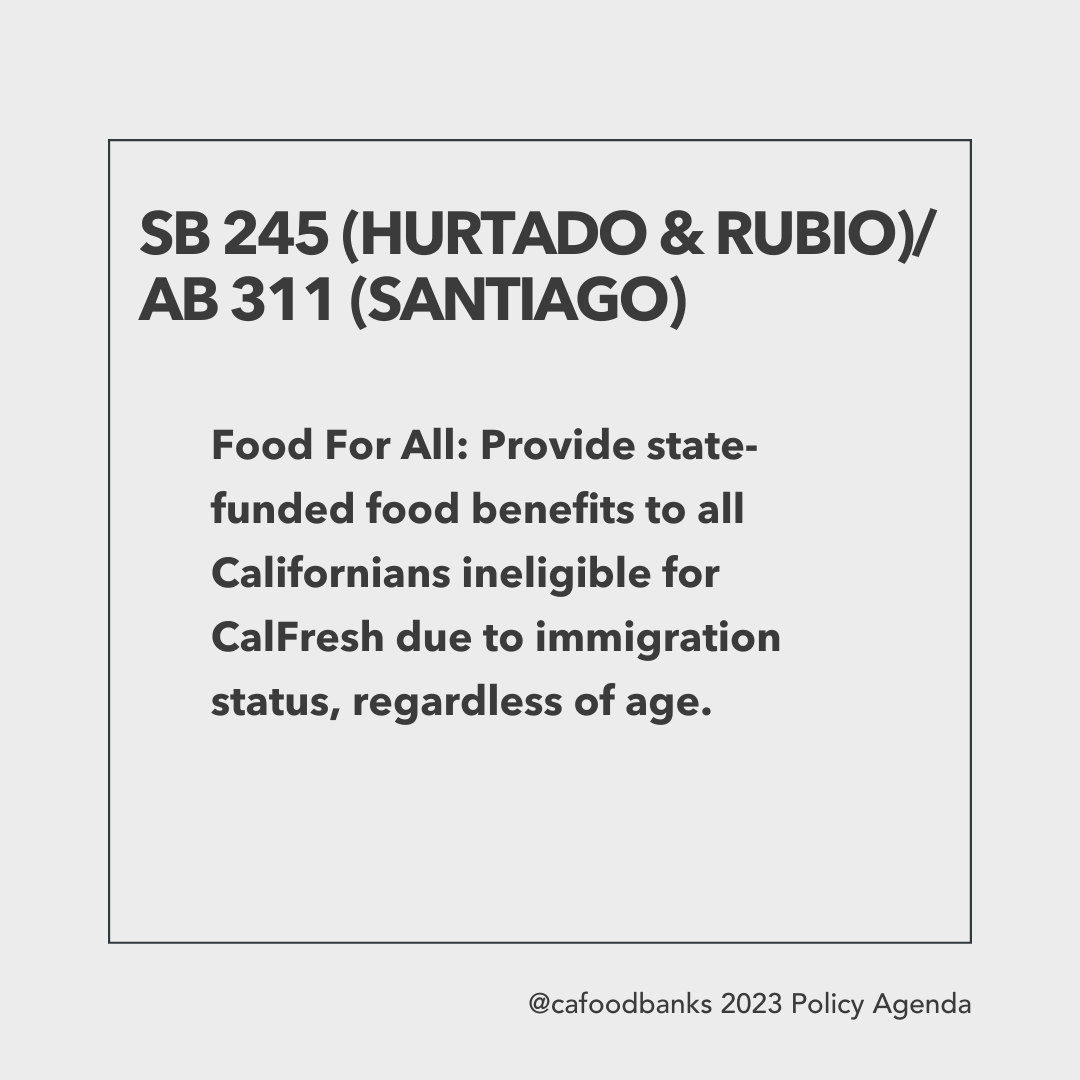 cencalfoodbank's tweet photo. #SB245/#AB311 #Food4All would provide state-funded food benefits to all Californians ineligible for #CalFresh due to immigration status, regardless of age. Let’s make this a reality @CAgovernor @GavinNewsom & #CAleg! h/t @Senator_Hurtado @SusanRubioCA @MSantiagoAD54 https://t.co/3e8LolSUTK
