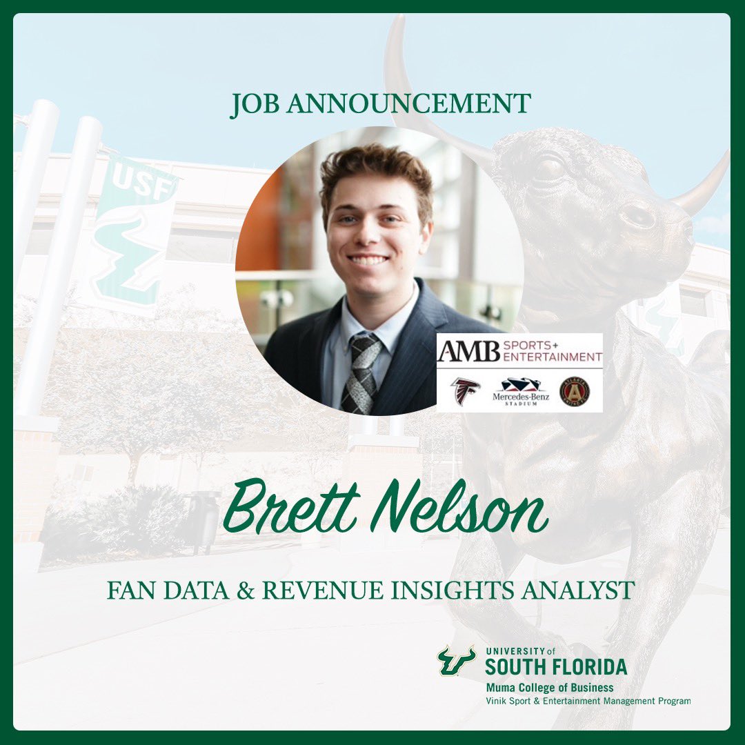 USFVinikMBA's tweet photo. From growing up in Georgia to attending UGA for undergrad, Brett is headed to Atlanta to begin an exciting new chapter in his career with AMB Sports and Entertainment! Here's to a bright and prosperous future for you! #JobSecured #CountdownToGraduation #CO2023 https://t.co/x5aimMB25d