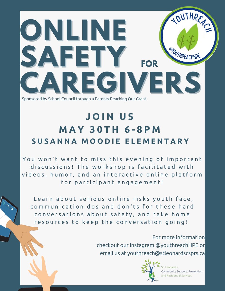 Good evening Mustangs,  want to learn about ways to keep your children safe while online?  Please join us on May 30th for this important School Council sponsored event and funding provided by a Parents Reaching Out Grant.  Please register using this link: tinyurl.com/SMESPROGRANT