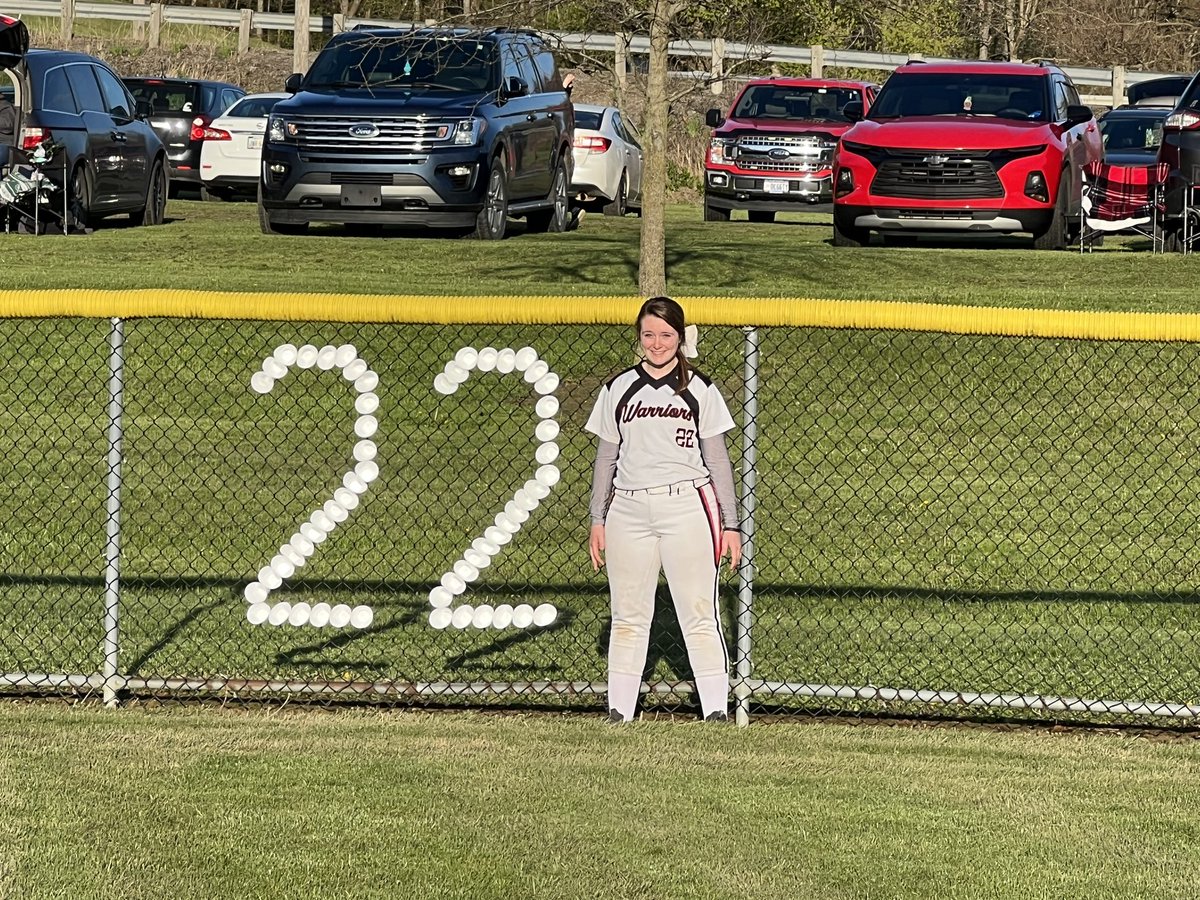 We love our seniors!! #18 Bayley McClelland, #17 Emily Wayts # 22 MCKenna Groves and our bat girl #00 Kirsten Moyer! 

It was not the night planned but it was a great battle to the finish!! Lost 5-3 to Minerva so proud of our girls and their hard work!! 
JV Warriors lost 10-3