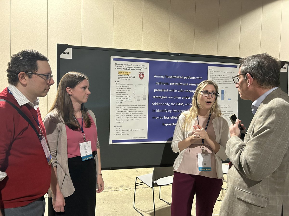 It is critically important for hospitals to invest in therapeutic strategies (e.g. early mobilization,sitters) to help reduce restraint use-presidential poster from <a href="/MGHPalCareGeri/">MGH Palliative Care & Geriatric Medicine</a> our awesome fellows ⭐️💥Drs. Linsey Barker and Catherine Lumb #AGS2023 <a href="/harvardmed/">Harvard Medical School</a> <a href="/DrVickiJackson/">Vicki Jackson</a>