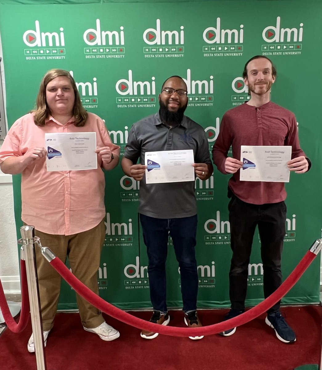 Congratulations to these 3 guys for earning the Avid certification in Dolby Atmos Immersive Audio! Professors Travis Calvin &amp; Ben Yarbrough, Studio/Production Manager Austin Rutledge. Well done! <a href="/DeltaState/">Delta State University</a> <a href="/DSU_Alumni/">Delta State Alumni</a> <a href="/DSU_Foundation/">Delta State University Foundation</a> <a href="/Avid/">Avid</a>