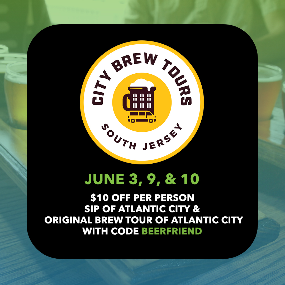 Time to get to sippin’! @CityBrewTours is offering $10 off per person with code BEERFRIEND for the Sip of Atlantic City and Original Brew Tour of Atlantic City on Friday 6/9, Saturday 6/3 and Saturday 6/10. Book your tour for #NorthToShore now @ bit.ly/3AZJKXy!