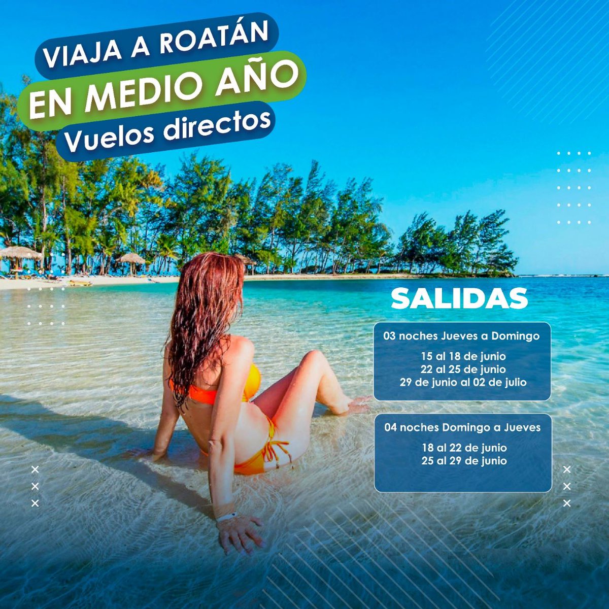 Multiviajesgua's tweet photo. Disfruta del sol ☀️, playa 🌊 y mucha diversión 🕺🪩 en Roatán

Desde $829 o 12 cuotas de Q620

Incluye boleto aéreo, 3 noches de alojamiento, plan de alimentación TODO INCLUIDO y traslados.

Salidas de medio año en vuelos 🛩️ directos

Escribe ahora para más información. https://t.co/65jze2GgFQ