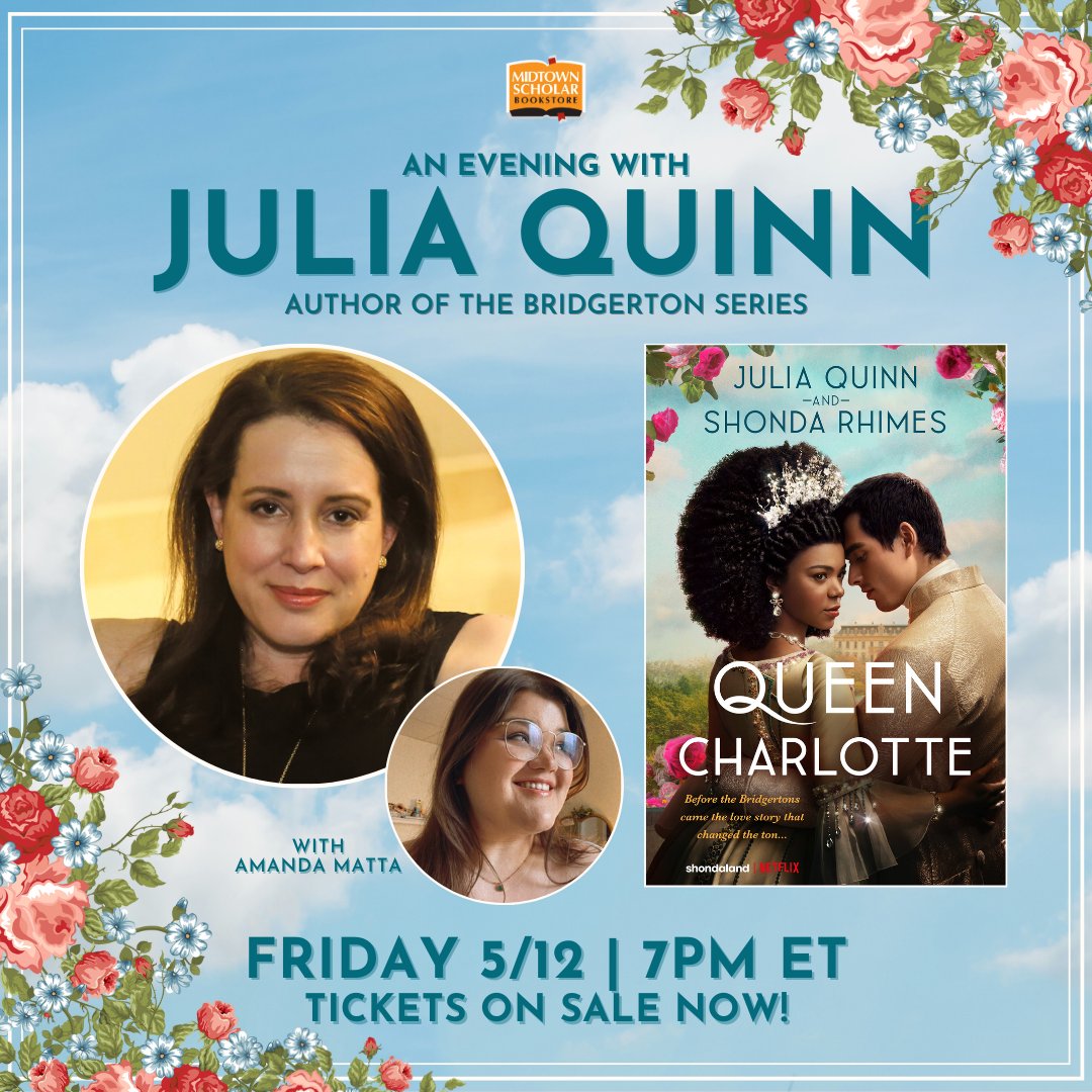 MidtownScholar's tweet photo. Bridgerton fans!

On Friday, May 12th at 7pm, join Julia Quinn + Amanda Matta in Harrisburg for an in-person (+ virtual!) discussion + signing on the new Netflix show + Quinn's novel, 'Queen Charlotte.' 

Each ticket comes with a signed book. Details: https://t.co/JS8ikE8pHf https://t.co/FPpzDtBSlr