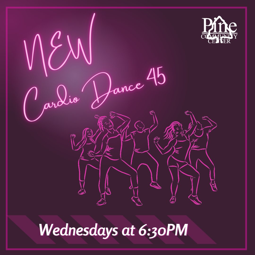 pinecommcenter's tweet image. STARTING ON MAY 10TH NEW Cardio Dance 45 fitness class. This high energy cardio workout is perfect for all fitness levels. A blend of different dance styles choreographed to the beat of the music 👯🎵

Modifications are offered for all fitness classes.
