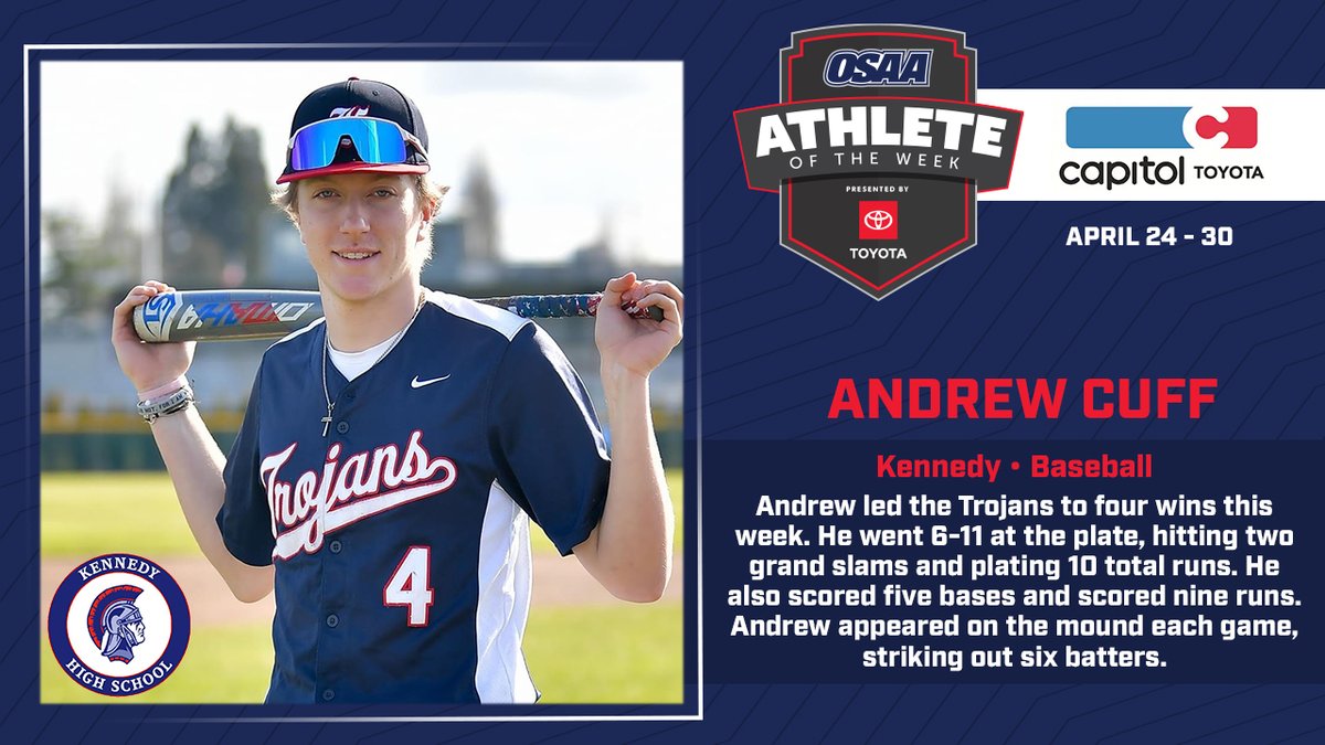 OSAASports's tweet photo. .Your local Toyota Dealer, @CapitolToyotaOR &amp; the OSAA congratulate Tyler McNeley of Lakeview Softball &amp; Andrew Cuff of Kennedy Baseball for being named Athlete of the Week presented by @DriveToyota!

Nominate an athlete: https://t.co/OeMiEJMXmn

#opreps #ToyotaAOTW https://t.co/bbgKAdnkEG