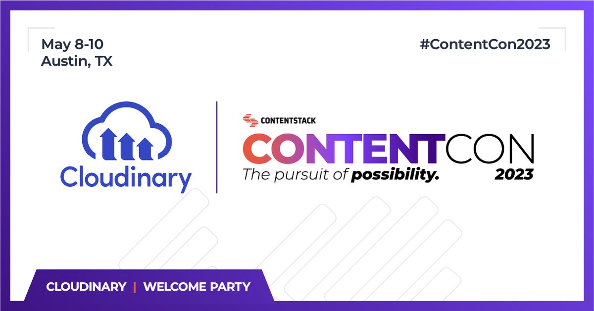cloudinary's tweet photo. Weβre thrilled to be a Welcome Party sponsor for #ContentCon2023! J
oin us in ATX or virtually for @Contentstackβs annual conference. #GoComposable
https://t.co/jB4pMBrwNb https://t.co/w1RMoG1DX0