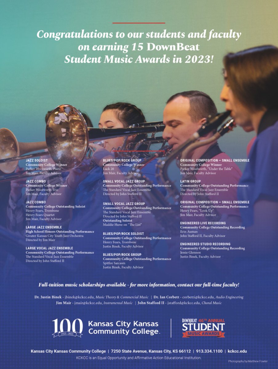 KCKCC_Choirs's tweet photo. Honored to receive 15 @DownBeatMag Student Music Awards this year! @KansasCityKSCC #kckccjazz #downbeat https://t.co/4klDXCA5Mx