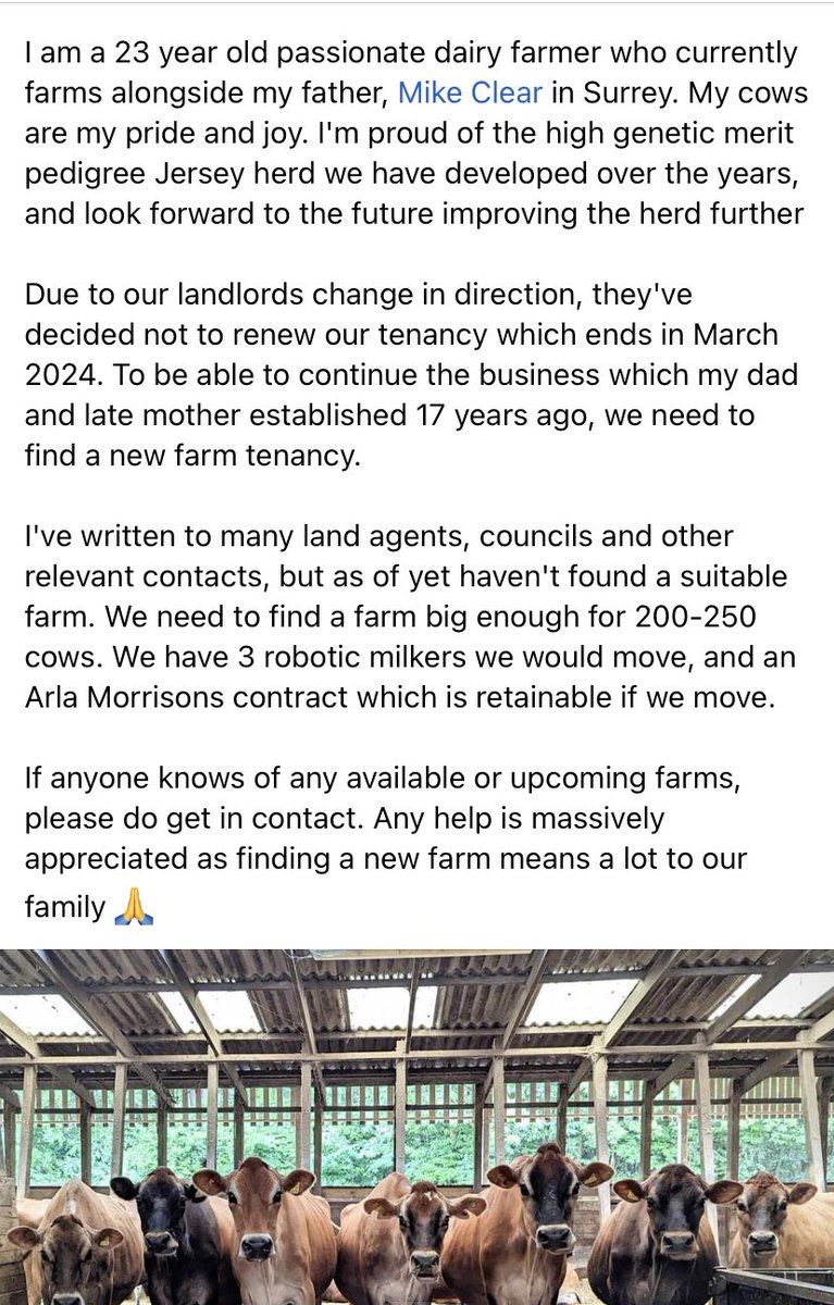 Hoping #agtwitter can help. 🤞Looking for a new dairy farm tenancy, please retweet #teamdairy