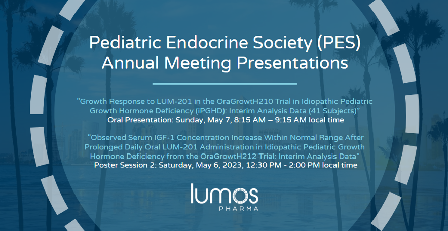 Lumos_Pharma's tweet photo. We’re looking forward to our oral presentation on Phase 2 OraGrowtH210 Trial and our poster presentation on PK/PD OraGrowtH212 Trial at the @PedsEndoSociety Annual Meeting  May 5-8. Read more here: https://t.co/GRXMOM6Bba 

#PedsEndo2023 #ChildGHD $LUMO https://t.co/q1Mwvuoy5K