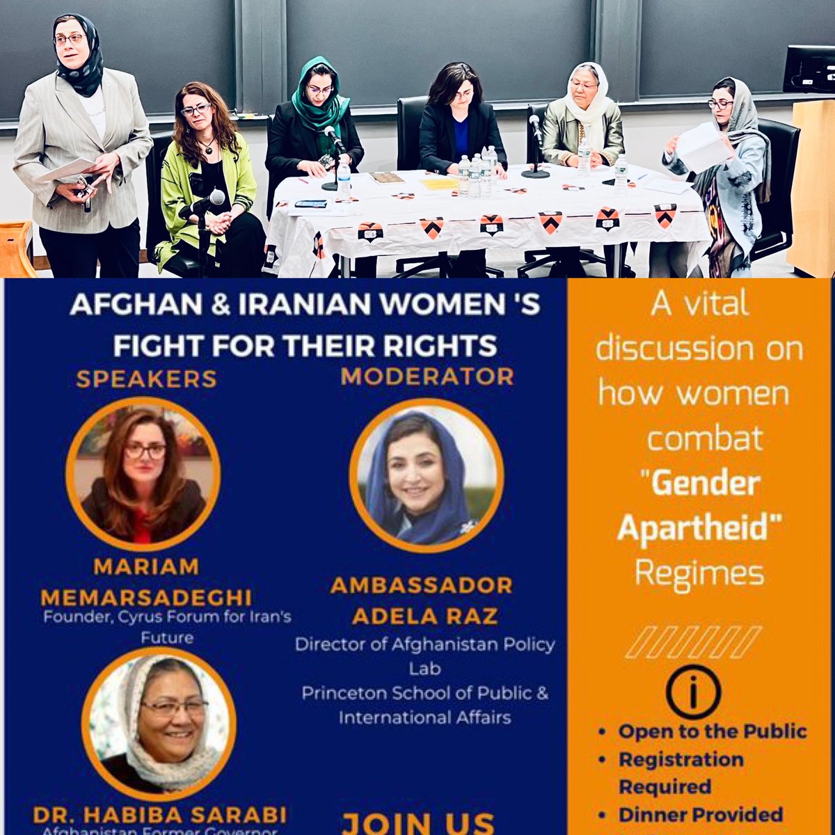 “If you care about #WomensRights #HumanRights, pay attention to what is happening in Afghanistan and Iran” - an incredibly powerful panel underway here @PrincetonSPIA’s Afghan Policy Lab w/ @AmaneyJamal @AdelaRaz @memarsadeghi @SarabiHabiba @FaridNaheed @LilyPourzand