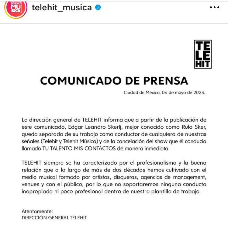 Telehit ha despedido a conductor y ex manager de @ElaineHaroMusic por su comportamiento agresivo contra la cantante en evento de BandaMax.
#ElaineHaro