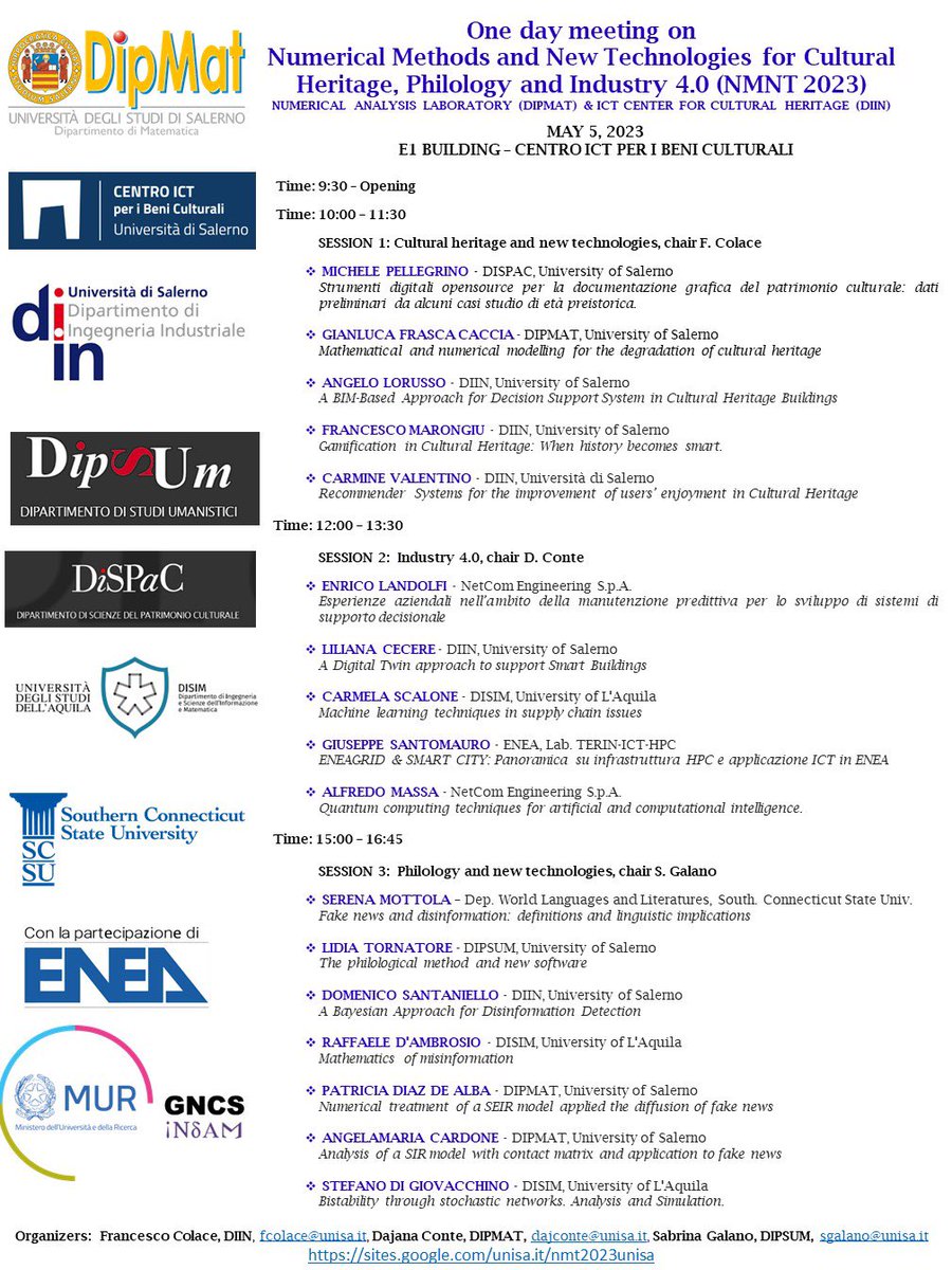 DajanaConte's tweet photo. One day meeting "Numerical Methods and New Technologies for Cultural Heritage, Philology and Industry 4.0",

Info: https://t.co/YtZEbWEhyK https://t.co/UsYpOsGHOw