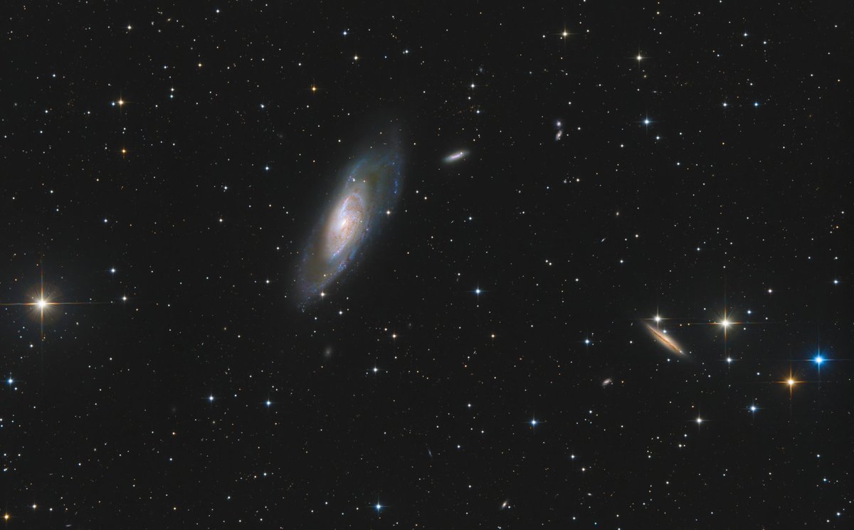 M106 and friends.  Taken from my back yard with the #OGMA AP26CC camera, TPO 8" Newtonian with Starizona Nexus.  600mm @ F/3.  16 hours. 

#Astrophotography #Galaxy #messier #m106