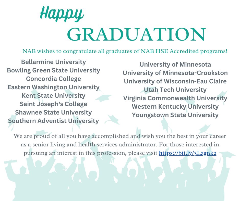 As colleges and universities across the country celebrate graduation, we extend a special congratulations to those NAB HSE™ University graduates as they begin their careers in Health Care Administration!