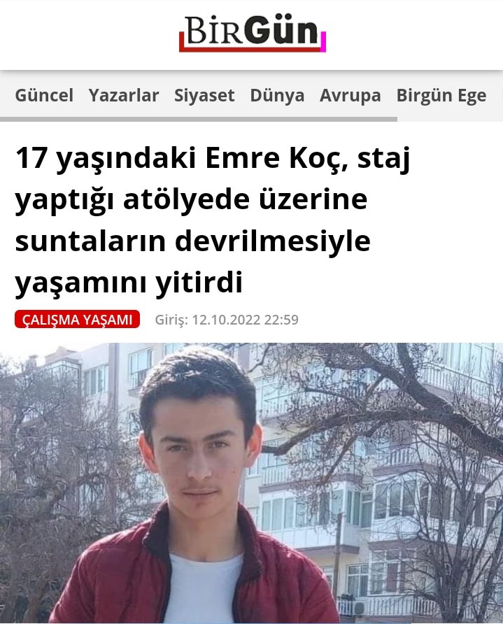 #StajyerHakkınınPeşinde 
Olmasa cocukluk çağında calismisligina ve hatta staj kılıfıyla zorunlu, ucuz isci olarak fiilen calıştırılırken hayatini kaybeden kardeslerine ihanet etmis sayilmaz miydi sizce?
Mekanın Cennet Olsun #EmreKOÇ