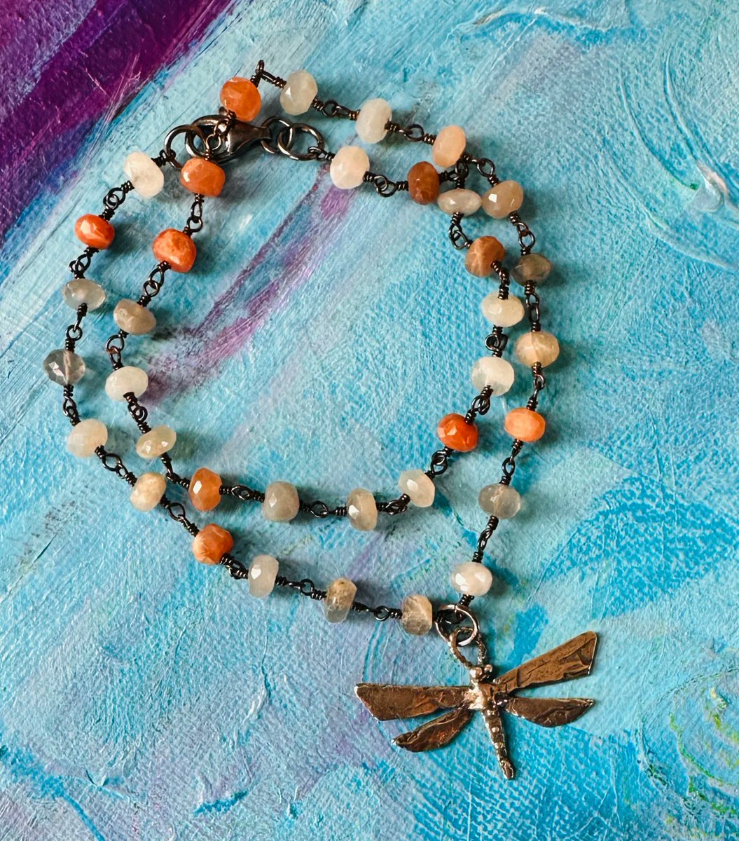 I made two of these! Multi colored moonstones are so unusual and earthy. I just love this wrapped bracelet! Not online yet shop only! DM if interested 🌸