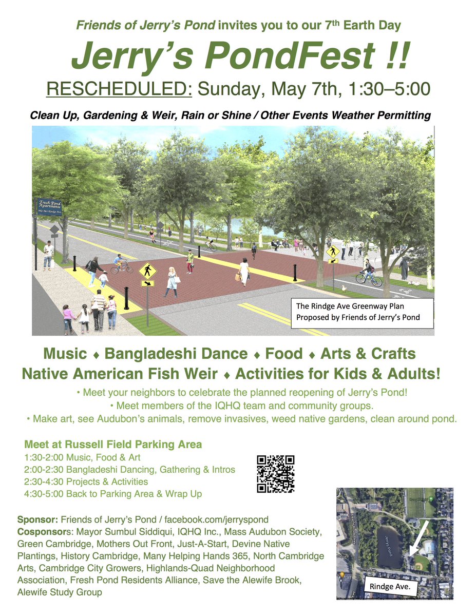 Mother nature has save the best for PondFest! It’s going to be a beautiful weekend in #cambridgema
Come support Jerry’s Pond on Sunday May 7th #PondFest #JerrysPond