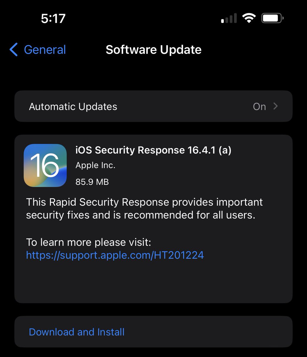 KevinSliter's tweet image. #Apple release an iOS security respone 16.4.1 (a) 
#iOS1641a