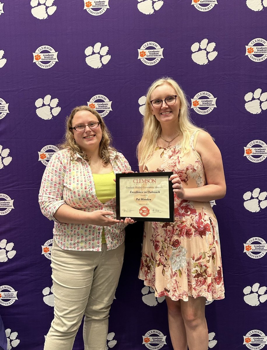 Clemson University PESGSA (@clemsonpesgsa) on Twitter photo Congratulations to our members Jyoti Kakati and Pat Wooden for receiving the GSG Outstanding Graduate Research Assistant Award and Excellence in Outreach Award, respectively. Keep up the great work guys!! We are proud of you 🎉
<a href="/ClemsonGSG/">Clemson Graduate Student Government</a> <a href="/ClemsonCAFLS/">Clemson CAFLS</a> Congratulations to our members Jyoti Kakati and Pat Wooden for receiving the GSG Outstanding Graduate Research Assistant Award and Excellence in Outreach Award, respectively. Keep up the great work guys!! We are proud of you 🎉
<a href="/ClemsonGSG/">Clemson Graduate Student Government</a> <a href="/ClemsonCAFLS/">Clemson CAFLS</a>