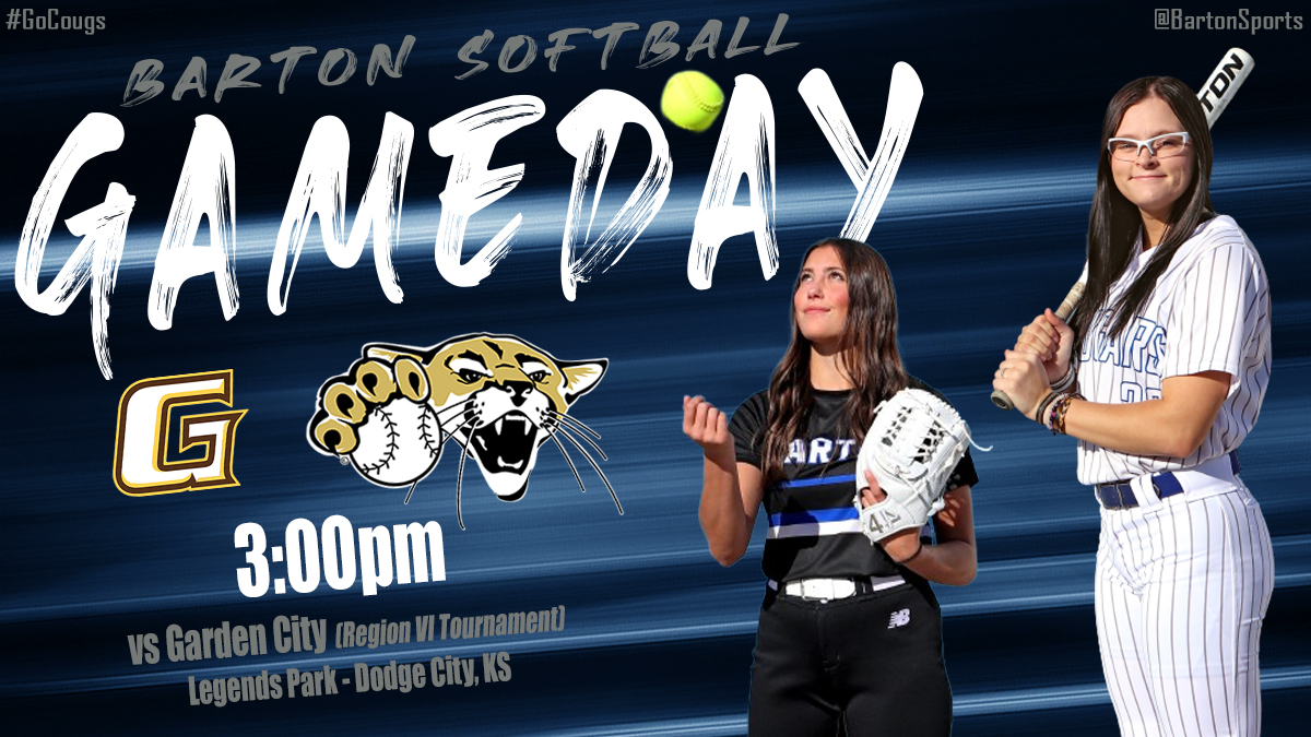#GoBarton GAMEDAY - 🥎 begins postseason play in the opening round of the Region VI Championships

🆚 Garden City

🕒: 3:00 p.m.
🏟️: Legends Park
📍: Dodge City, KS

📺: team1sports.com/bartonsports/
🎟️: bit.ly/411iT8p
ℹ️: bit.ly/44w19EP
#GoCougs