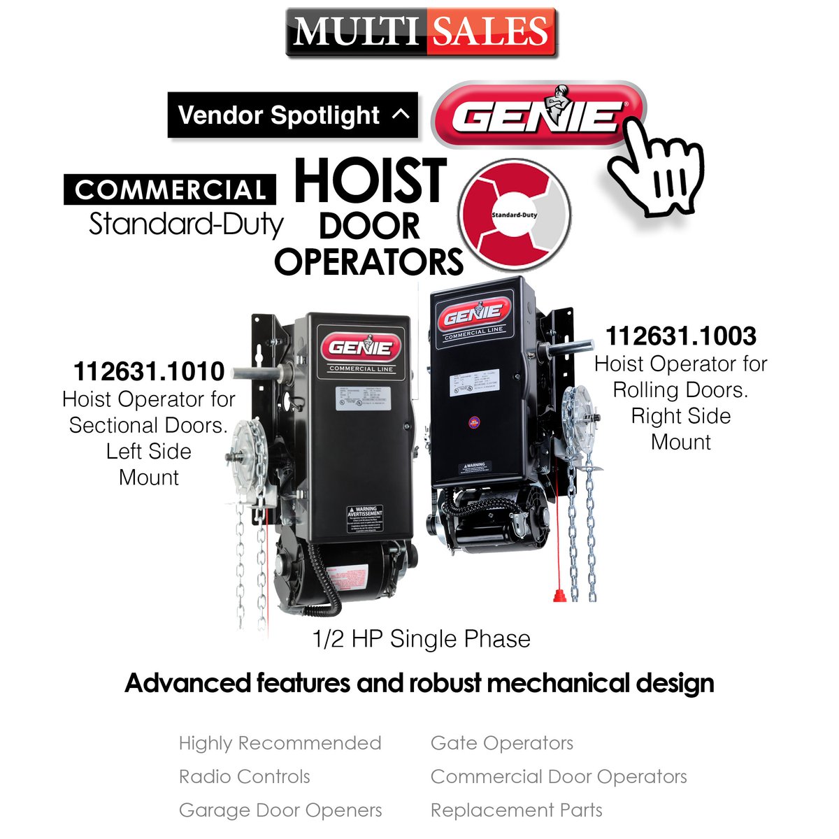 Multi Sales: Genie Vendor Spotlight! Commercial Standard-Duty Hoist Door Operators Buy Now!  #MultiSales #YourOneStopShop