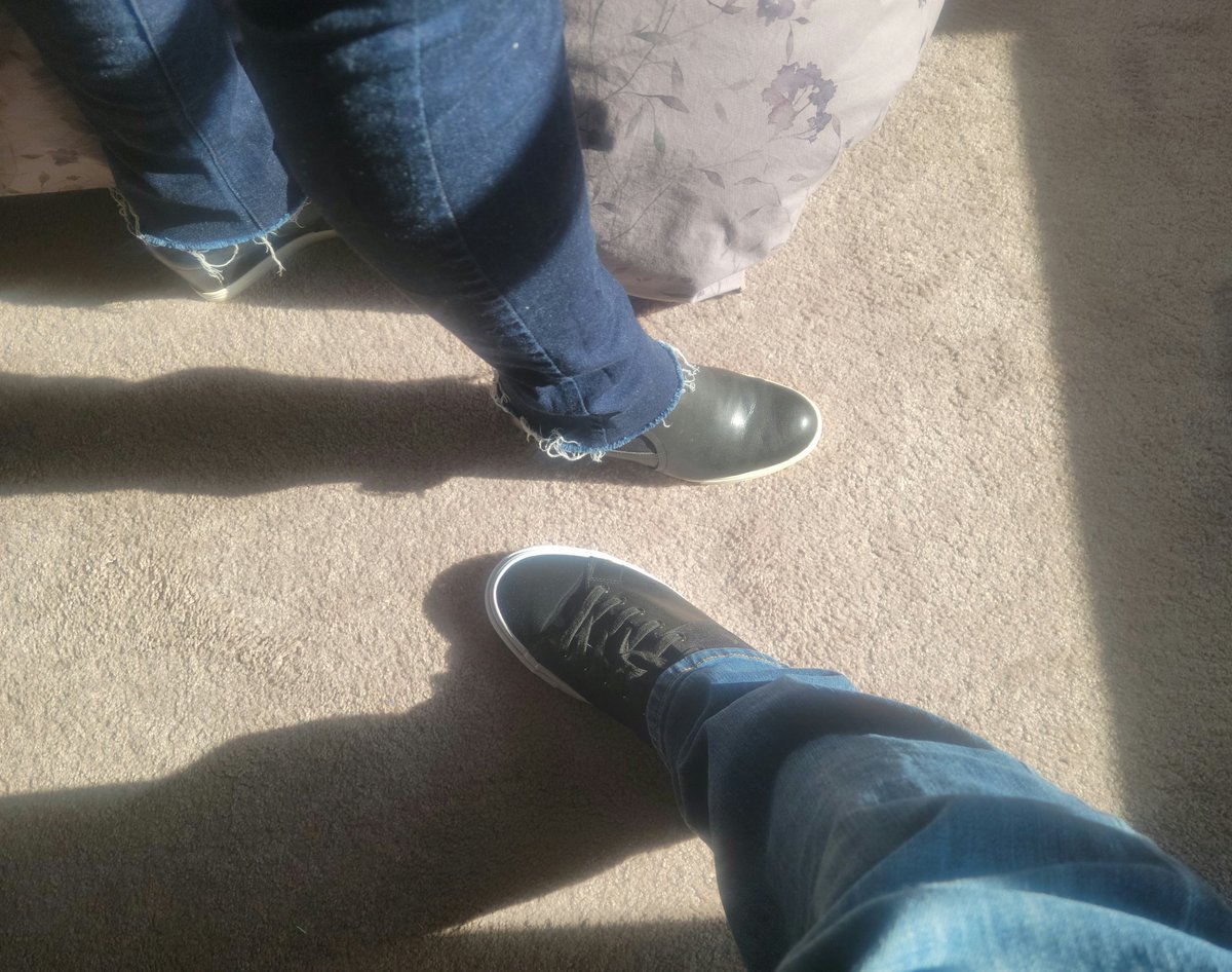 Relationship Pro Tip:

If you'd rather not wear matching shoes in public you better make sure you put your shoes on second. 

Otherwise you WILL be wearing wearing matching shoes in public.