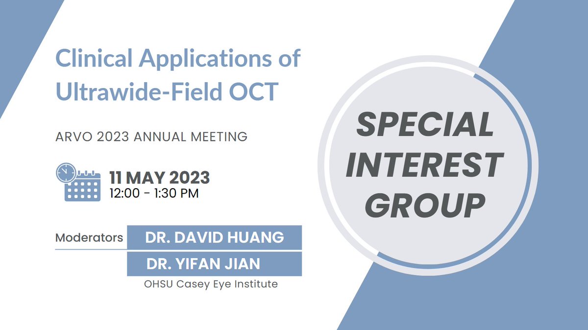 Join Casey's Drs. David Huang &amp; <a href="/jian_yifan/">Yifan Jian</a> at upcoming virtual <a href="/ARVOinfo/">ARVO</a> Special Interest Group "Clinical Applications of Ultrawide-Field OCT," discussing technology, potential applications &amp; results of early clinical studies. May 11, 12 pm EST. Register! arvo.org/sig