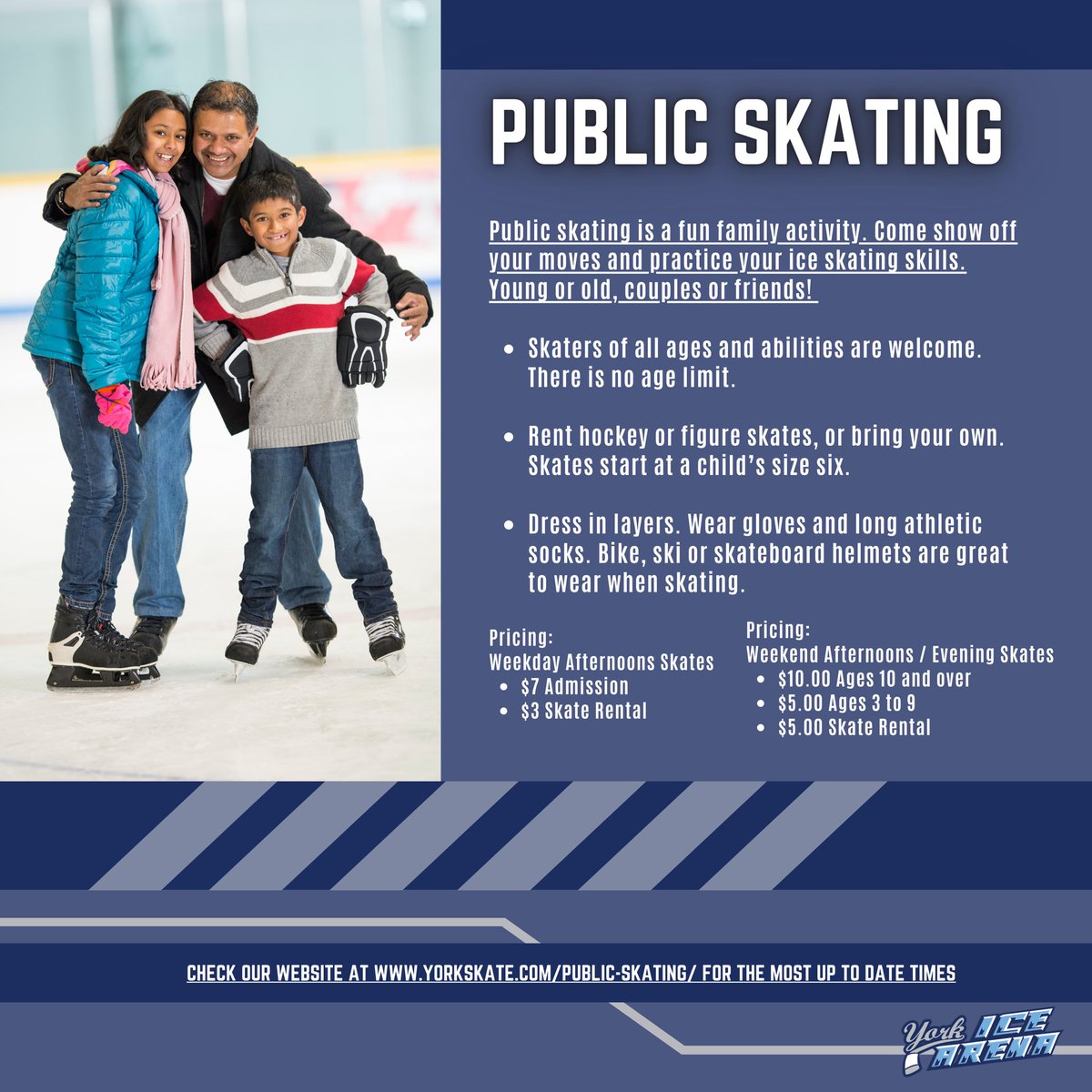 ⛸️Come have fun no matter the weather is outside with our public skating sessions!

🤝Perfect for any age and ability to enjoy and have fun!

⛸️Learn more at the link below! #YorkIceArena #YorkPa #York #weekendplans #publicskating #iceskating 

yorkskate.com/public-skating/