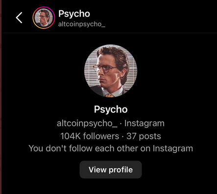 AltcoinPsycho's tweet photo. I DO NOT HAVE INSTAGRAM ‼️

This person is scamming others using my name, this twitter account is my only account. 

Do not get scammed, I will never DM you from anywhere other than this twitter account https://t.co/xTNjCGP834