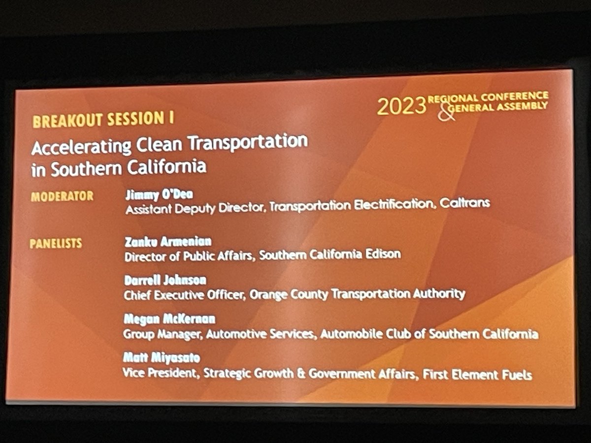 Excited to hear this afternoon’s panel ⁦<a href="/SCAGnews/">Southern California Association of Governments</a>⁩ “Accelerating Clean Transportation in So Cal” our very own ⁦<a href="/SCE_ZankuA/">Zanku Armenian</a>⁩ ⁦<a href="/SCE_PublicAff/">SCE Public Affairs</a>⁩ is on the panel speaking about all the good work ⁦<a href="/SCE/">SCE</a>⁩ is doing in the EV space🚚🚗😎