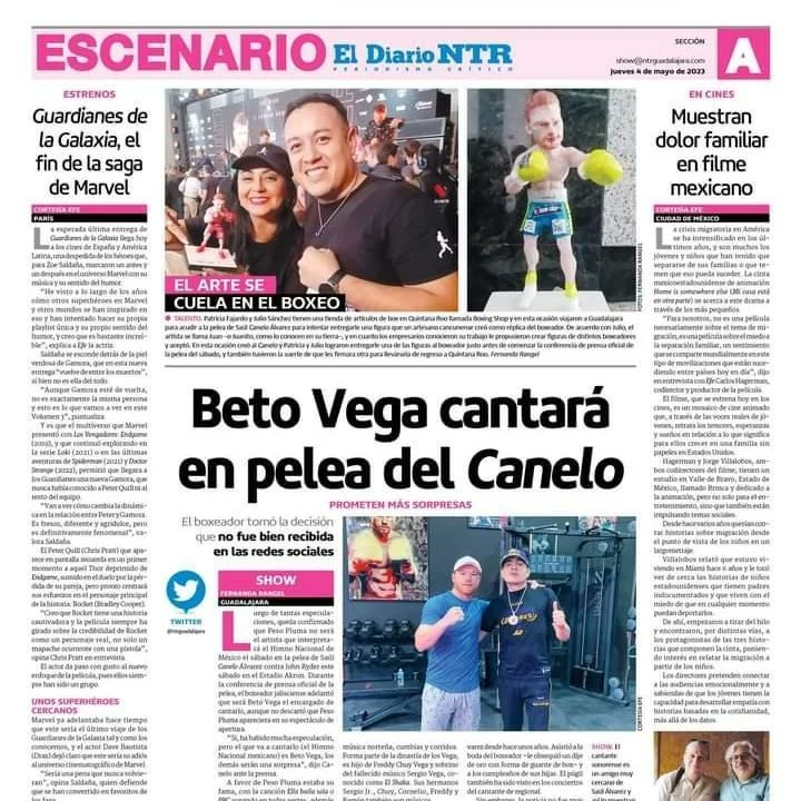 patyf_sports's tweet photo. Muchas gracias al diario #ntguadalajara por la nota @CANELOTEAM @Canelo  un homenaje al gran atletas mexicano del cual nos sentimos orgullosos #CaneloRyder #boxingshopmx #canelotoy https://t.co/P5L1F9iWj7