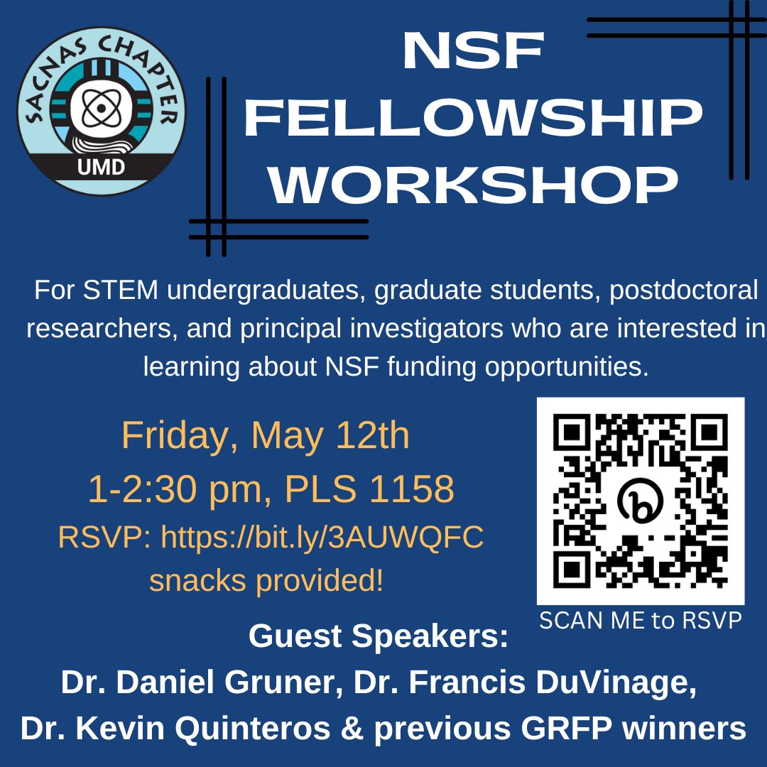 Are you interested in a graduate research fellowship program?
Come to the GRFP info session on May 12, 2023, and learn more about them.
We will present what NSF GRFP fellowships are, how to apply, and their eligibility requirements alongside other resources! ‼️‼️